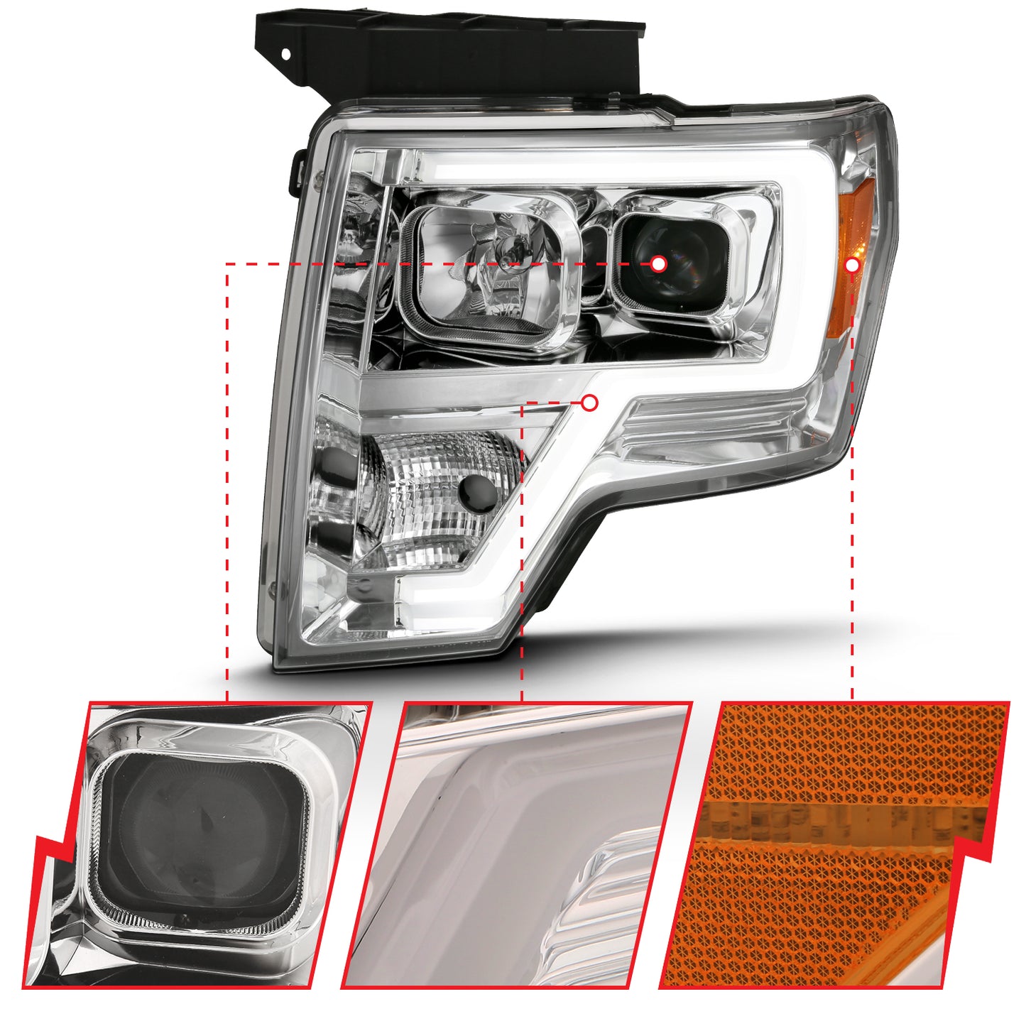 ANZO USA Projector Headlights PROJECTOR HEADLIGHT PLANK STYLE CHROME AMBER Pair