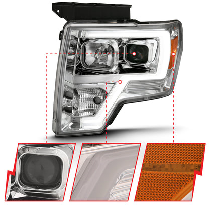 ANZO USA Projector Headlights PROJECTOR HEADLIGHT PLANK STYLE CHROME AMBER Pair