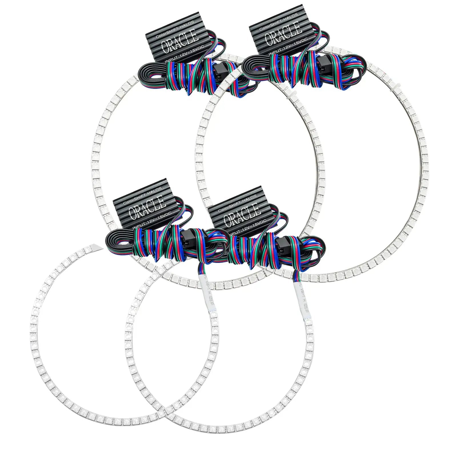 Oracle Lighting The kit does not include a ColorSHIFT(tm) controller. The halo kit uses an advanced LED chip which provides bright light output yet consumes less power. The kit mounts easily to your headlight housing with the provided 3M adhesive backing. by Oracle Lighting
