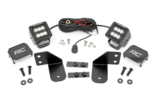 Rough Country LED Light | RR Cage Mount | 2" Black Flood Pair | Polaris Ranger 1000/Ranger XP 900/1000