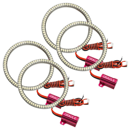 Oracle Lighting The halos are encased in a special polymer resin, making them completely waterproof and install by attaching around the headlight lens. The kit is 12V powered thus can be wired to a switch, controller, or parking lights. by Oracle Lighting
