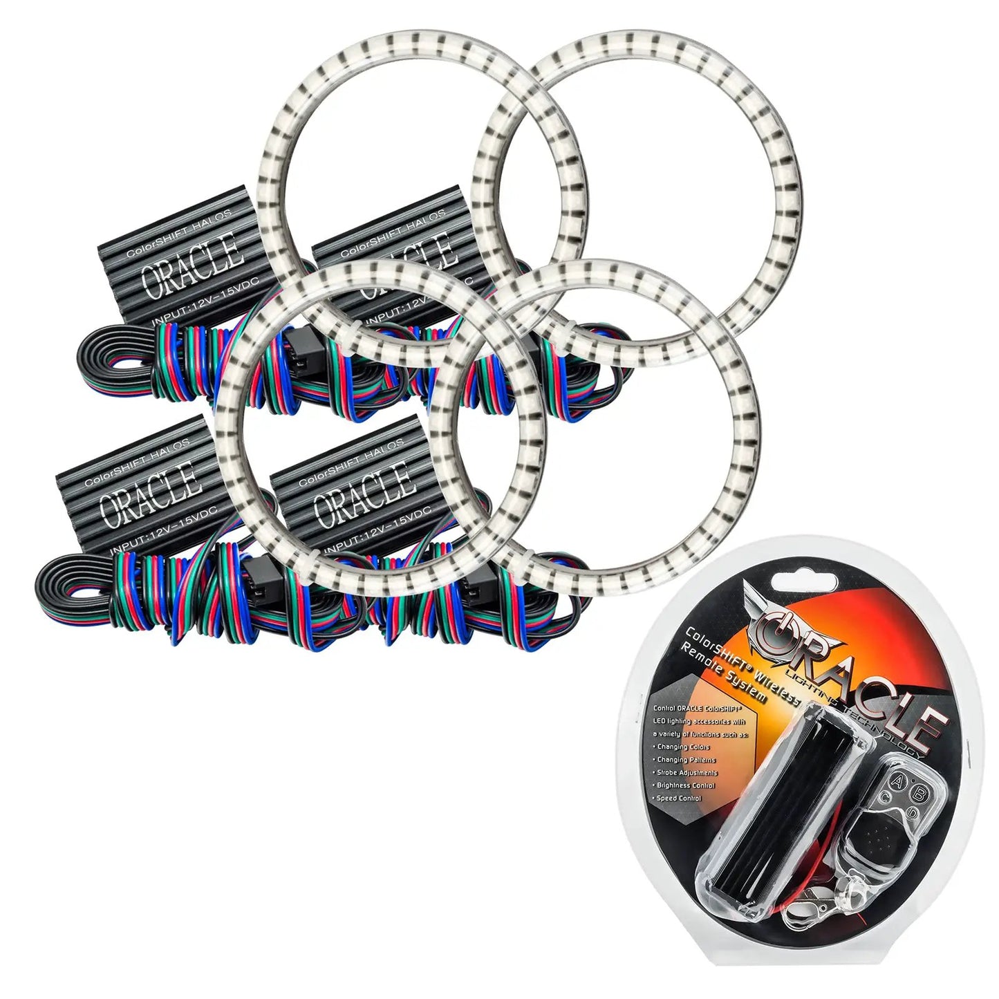 Oracle Lighting The halos are encased in a special polymer resin, making them completely waterproof and install by attaching around the headlight lens. The kit is 12V powered thus can be wired to a switch, controller, or parking lights. by Oracle Lighting