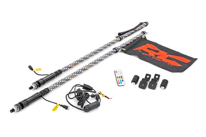 Soporte para látigo | Cama | Par de látigos LED multicolores de 4 pies | Polaris General/Ranger 1000/Ranger XP 900/1000