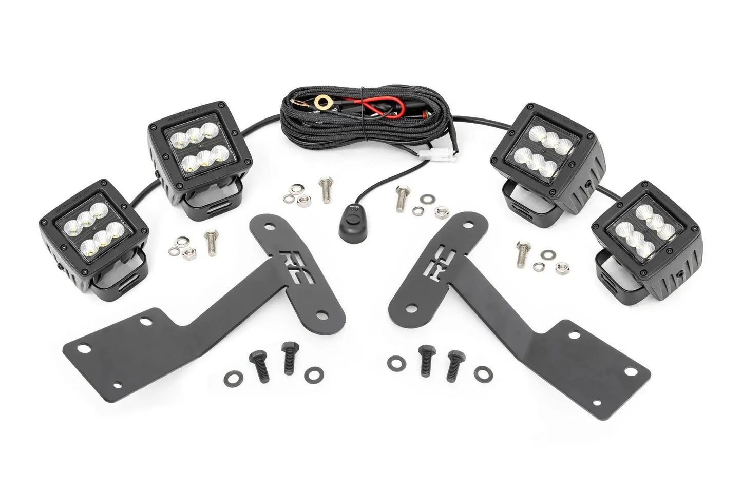 Rough Country LED Light Kit | Ditch Mount | Dual 2" Black Pairs | Flood | Toyota Tundra (14-21) by Rough Country