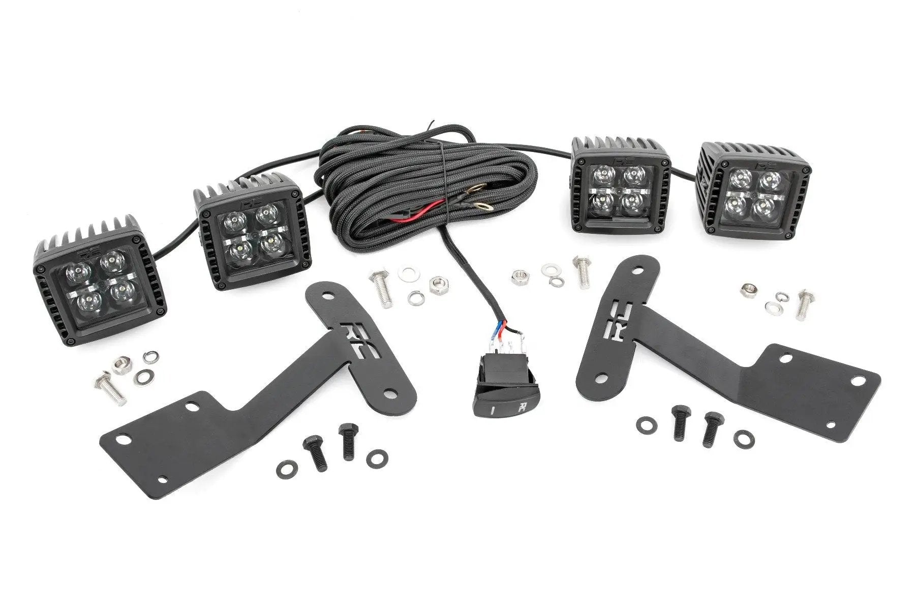 Rough Country LED Light Kit | Ditch Mount | Dual 2" Black Pairs | White DRL | Toyota Tundra (14-21) by Rough Country