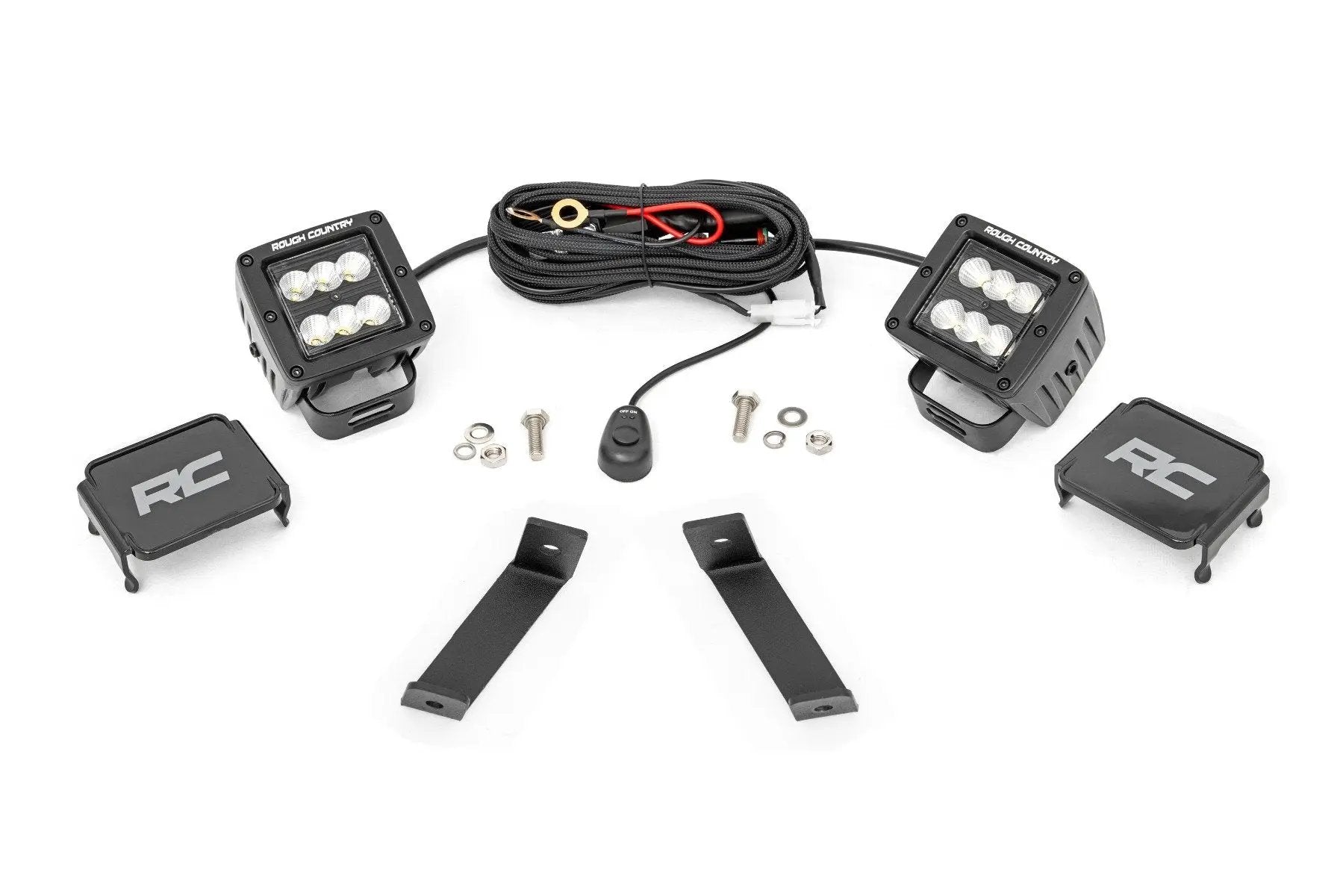 Rough Country LED Light Kit | Ditch Mount | 2" Black Pair | Flood | Jeep Cherokee KL (14-21) by Rough Country