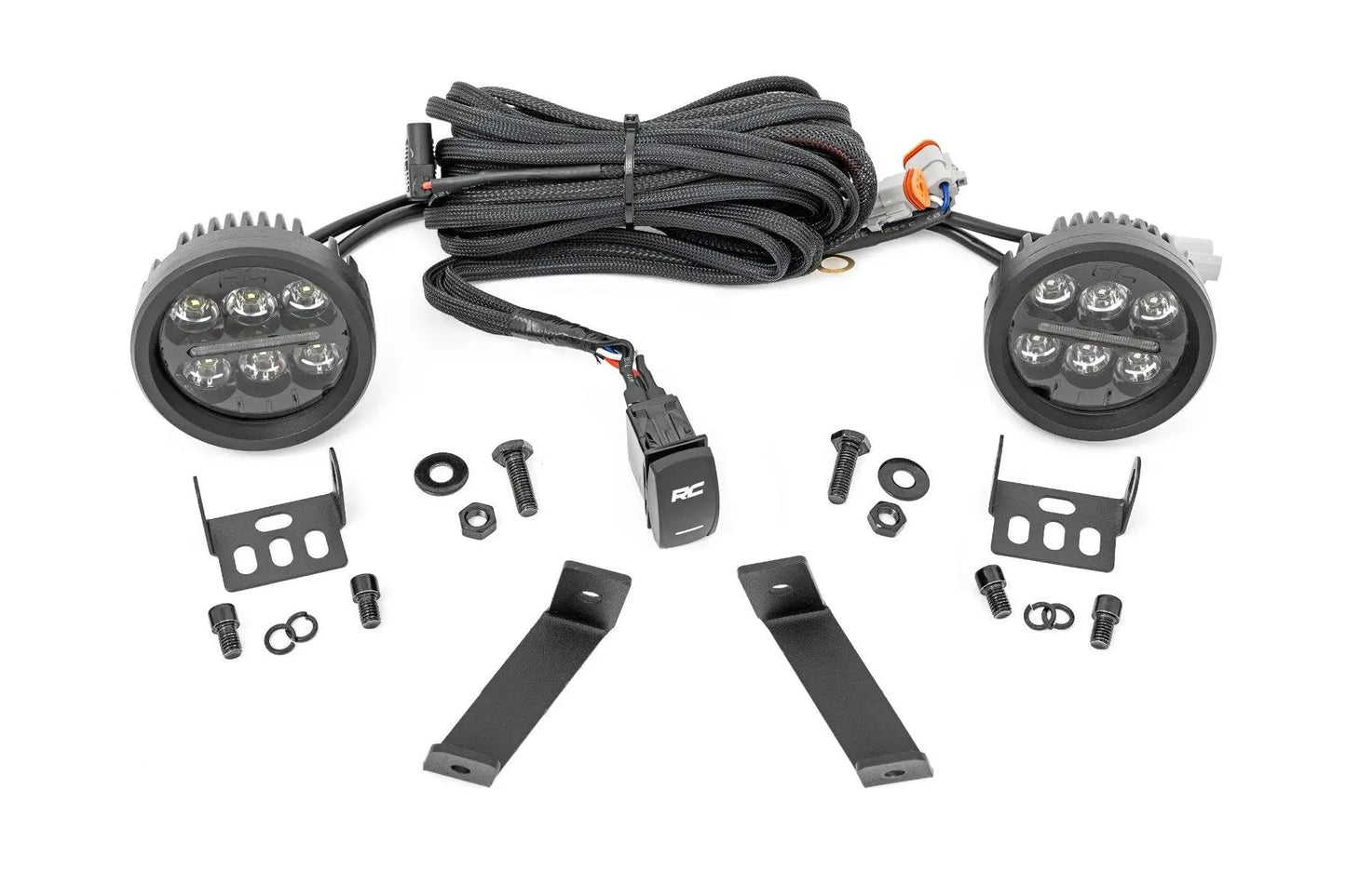 Rough Country LED Light Kit | Ditch Mount | Black Series Round | 3.5 Inch | Amber DRL | Jeep Cherokee KL (14-21) by Rough Country