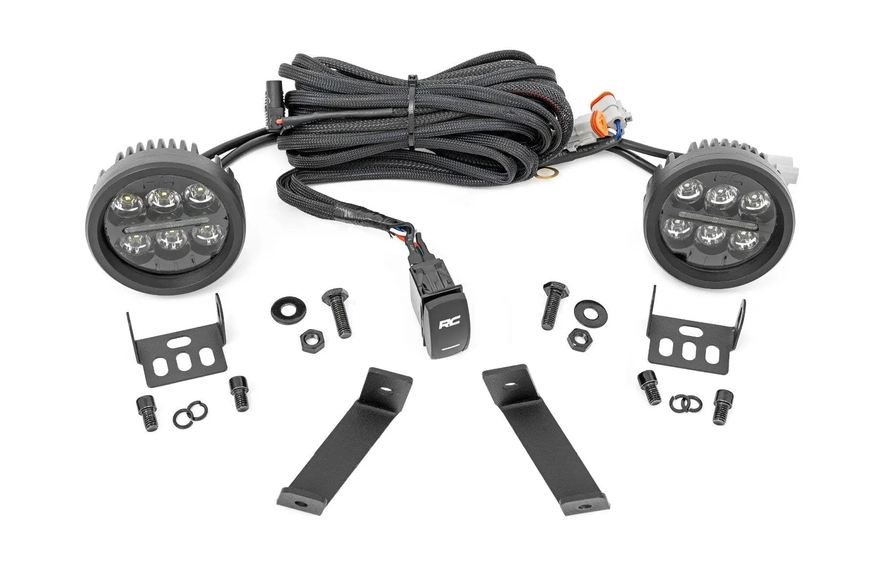 Rough Country LED Light Kit | Ditch Mount | Black Series Round | 3.5 Inch | Amber DRL | Jeep Cherokee KL (14-21) by Rough Country