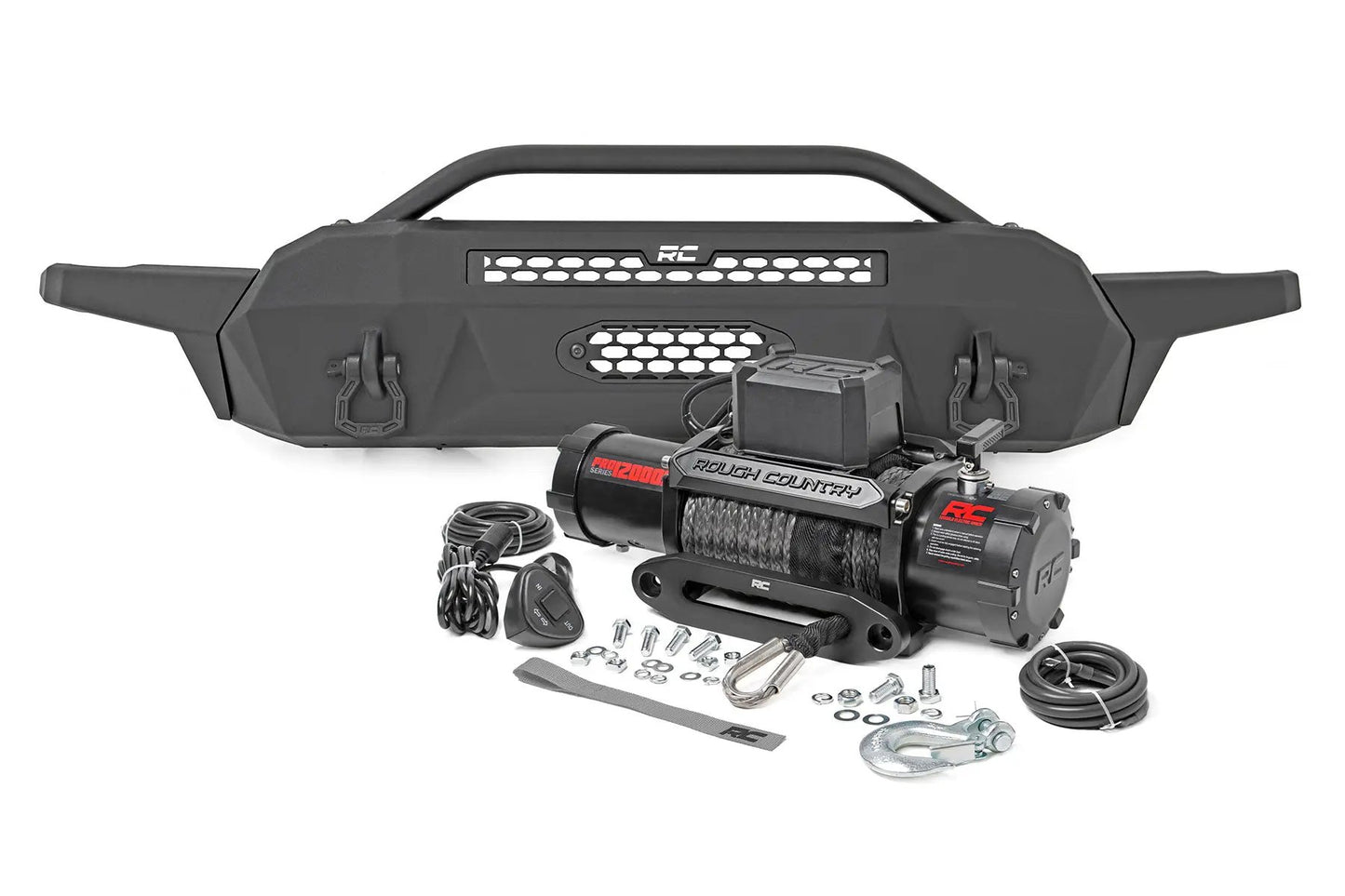 Rough Country Front Bumper | High Clearance | 12000-Lb Pro Series Winch | Synthetic Rope Toyota Tacoma 4WD (16-23) by Rough Country