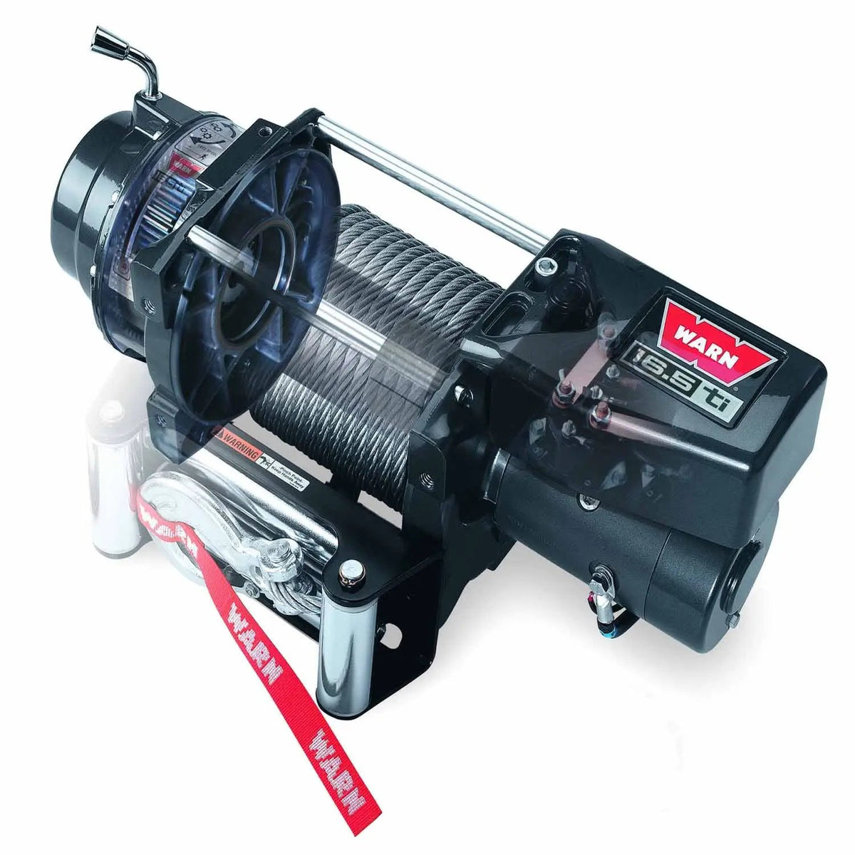 Warn Vehicle Mounted; Vehicle Recovery Winch; 12 Volt Electric; 16500 Pound Pull Line Capacity; 90 Foot Wire Rope; Roller Fairlead; Wired Remote; Planetary Gear Drive; Requires Winch Carrier or Winch Mount by Warn