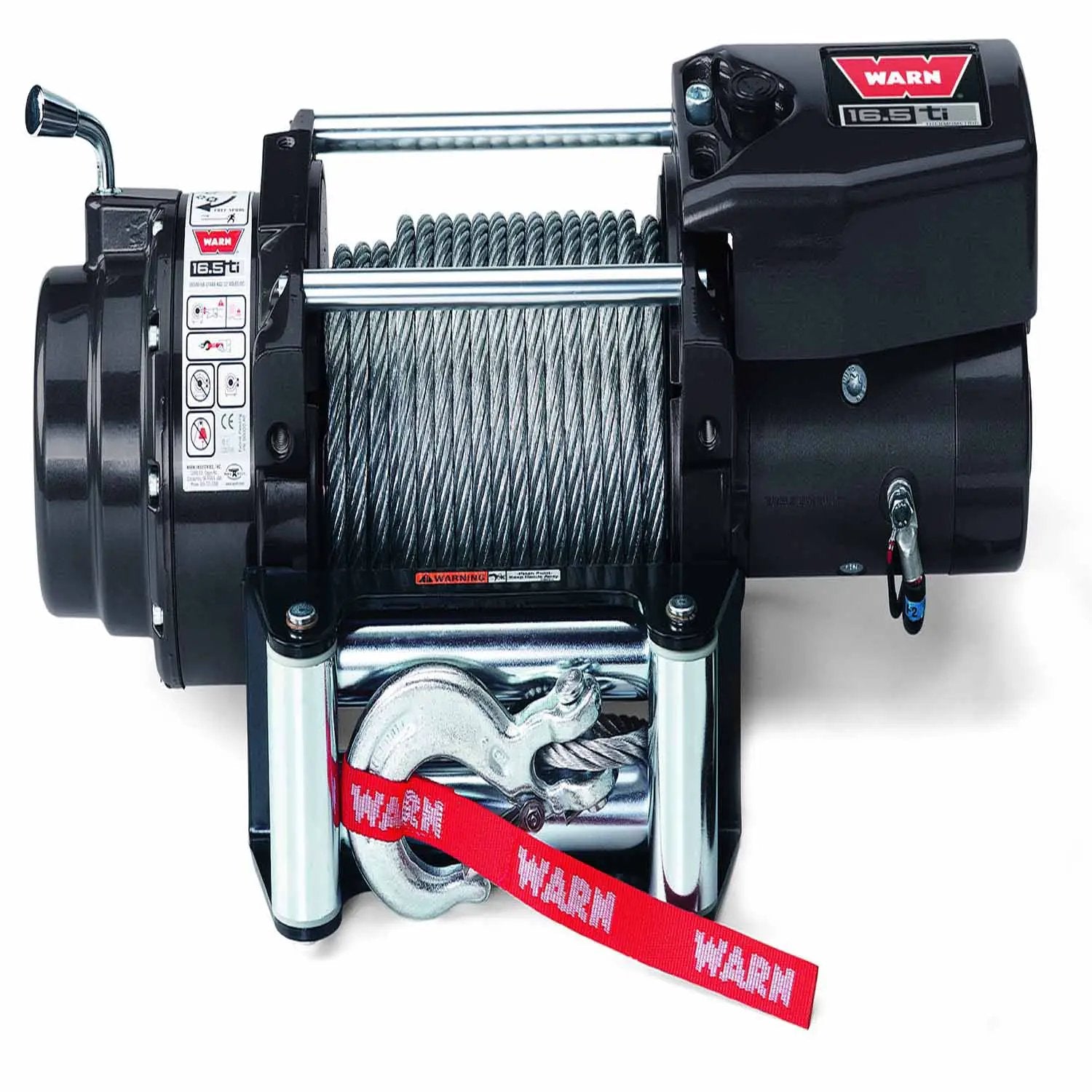Warn Vehicle Mounted; Vehicle Recovery Winch; 12 Volt Electric; 16500 Pound Pull Line Capacity; 90 Foot Wire Rope; Roller Fairlead; Wired Remote; Planetary Gear Drive; Requires Winch Carrier or Winch Mount by Warn