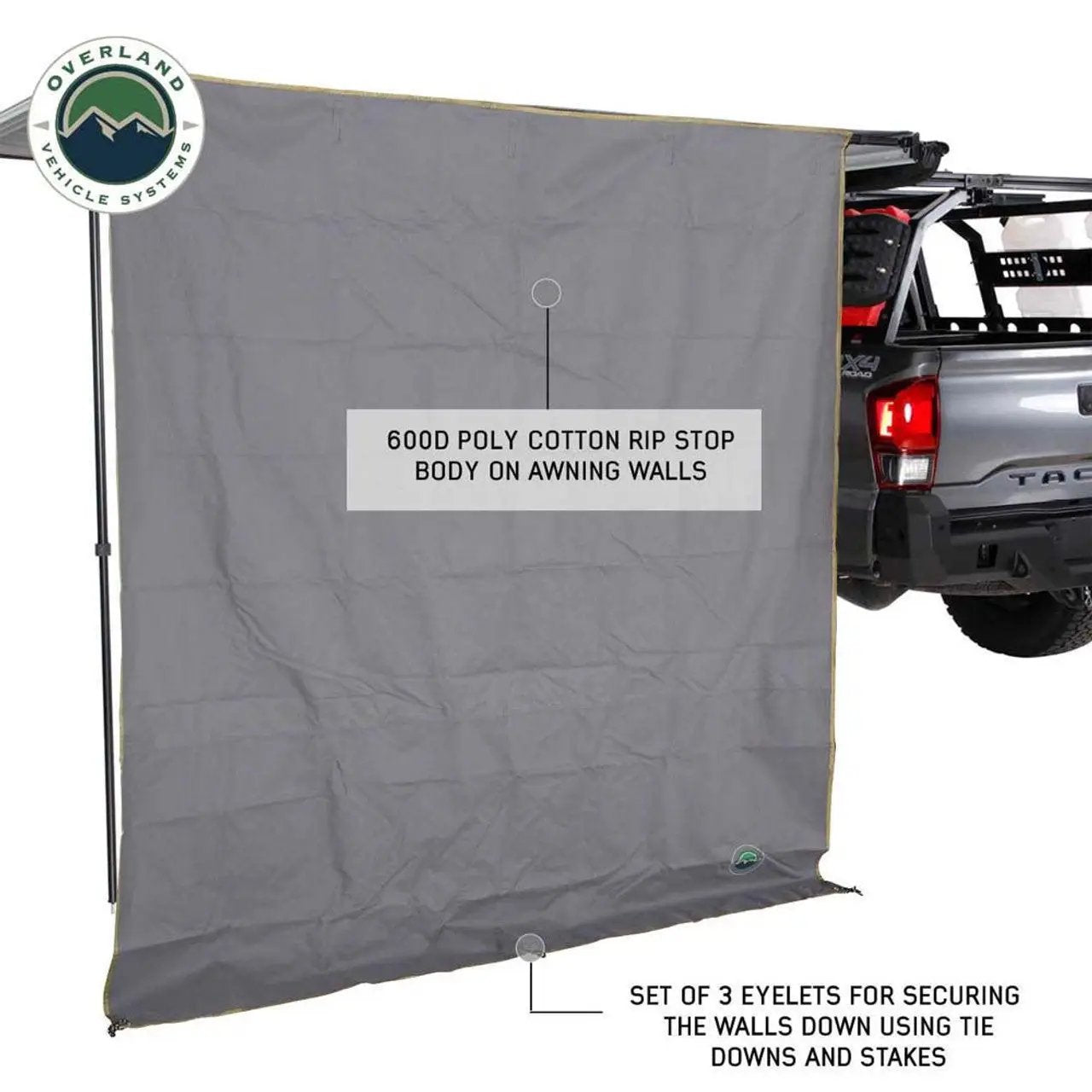 OVS HD Nomadic 2.0 - Awning Wall Front Section, 6.5' x 6.5', Grey Body, Green Trim W/Storage Bag by OVS
