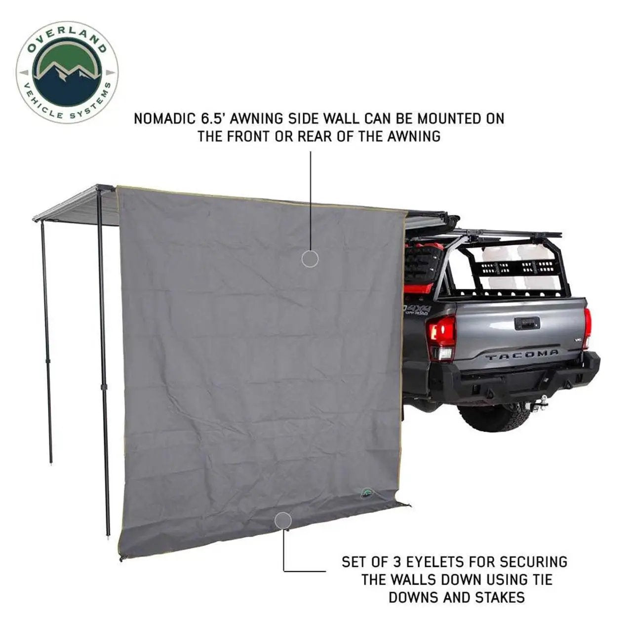 OVS HD Nomadic 2.0 - Awning Wall Front Section, 6.5' x 6.5', Grey Body, Green Trim W/Storage Bag by OVS