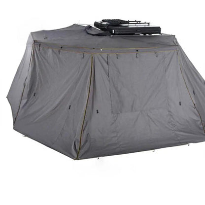 OVS HD Nomadic 270 - Awning Wall 2 W/Window, Driver Side, Grey Body, Green Trim W/Storage Bag by OVS