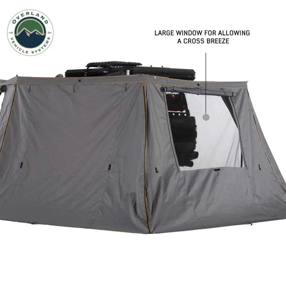 OVS HD Nomadic 270 - Awning Wall 2 W/Window, Driver Side, Grey Body, Green Trim W/Storage Bag by OVS