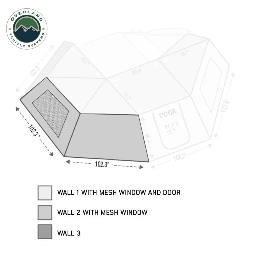 OVS HD Nomadic 270 - Awning Wall 2 W/Window, Driver Side, Grey Body, Green Trim W/Storage Bag by OVS
