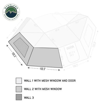 OVS HD Nomadic 270 - Awning Wall 2 W/Window, Driver Side, Grey Body, Green Trim W/Storage Bag by OVS