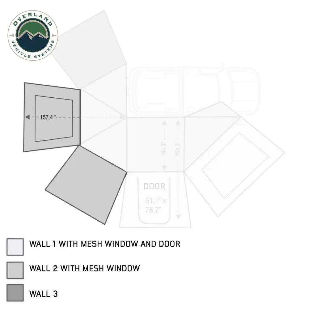 OVS HD Nomadic 270 - Awning Wall 2 W/Window, Driver Side, Grey Body, Green Trim W/Storage Bag by OVS