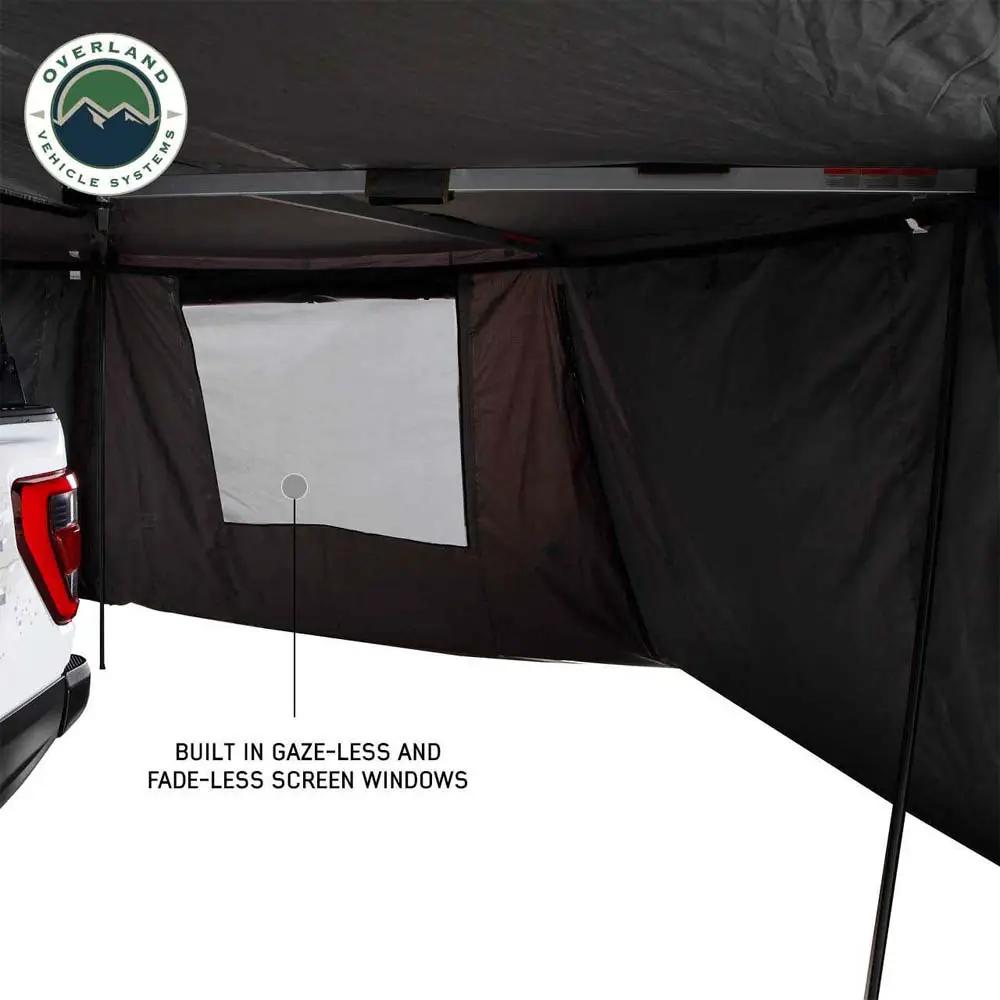 OVS HD Nomadic 270 - Awning Wall 2 W/Window, Driver Side, Grey Body, Green Trim W/Storage Bag by OVS