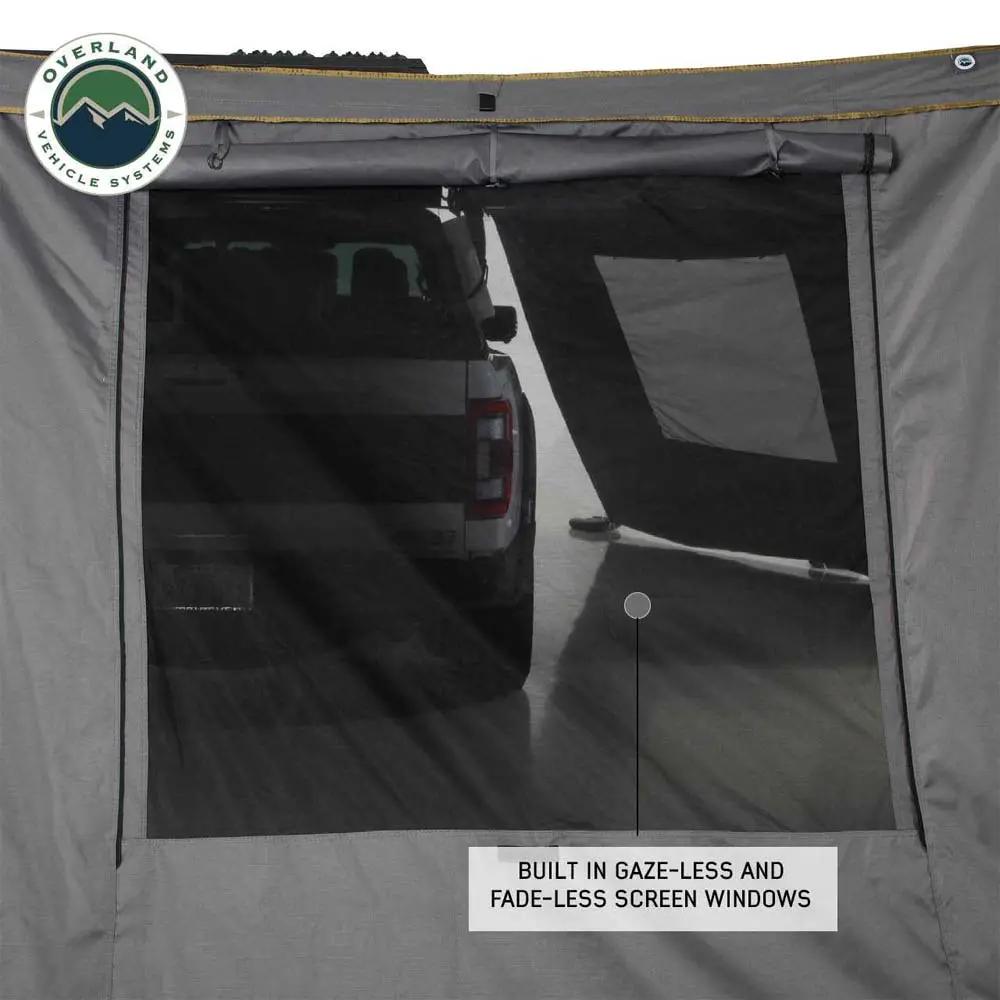 OVS HD Nomadic 270 - Awning Wall 2 W/Window, Driver Side, Grey Body, Green Trim W/Storage Bag by OVS