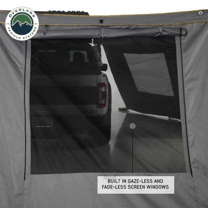 OVS HD Nomadic 270 - Awning Wall 2 W/Window, Driver Side, Grey Body, Green Trim W/Storage Bag by OVS