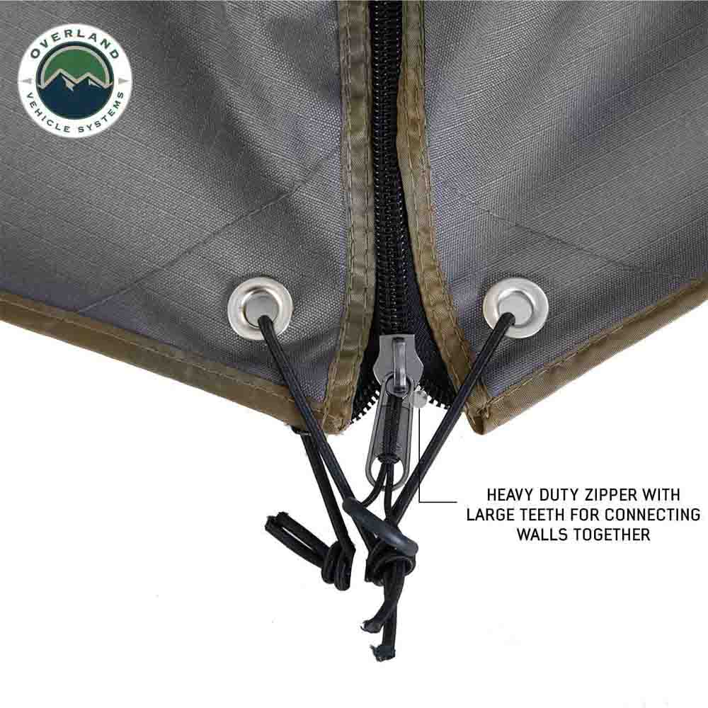 OVS HD Nomadic 270 - Awning Wall 2 W/Window, Driver Side, Grey Body, Green Trim W/Storage Bag by OVS