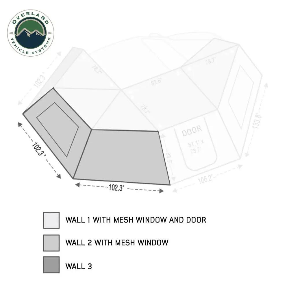 OVS HD Nomadic 270 - Awning Wall 2 W/Window, Driver Side, Grey Body, Green Trim W/Storage Bag by OVS