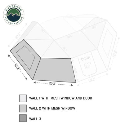 OVS HD Nomadic 270 - Awning Wall 2 W/Window, Driver Side, Grey Body, Green Trim W/Storage Bag by OVS