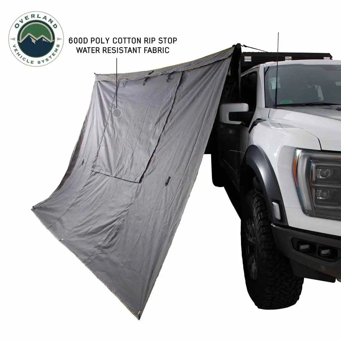 OVS HD Nomadic 270 - Awning Wall 1 W/Door & Window, Passenger Side, Grey Body, Green Trim W/Storage Bag by OVS