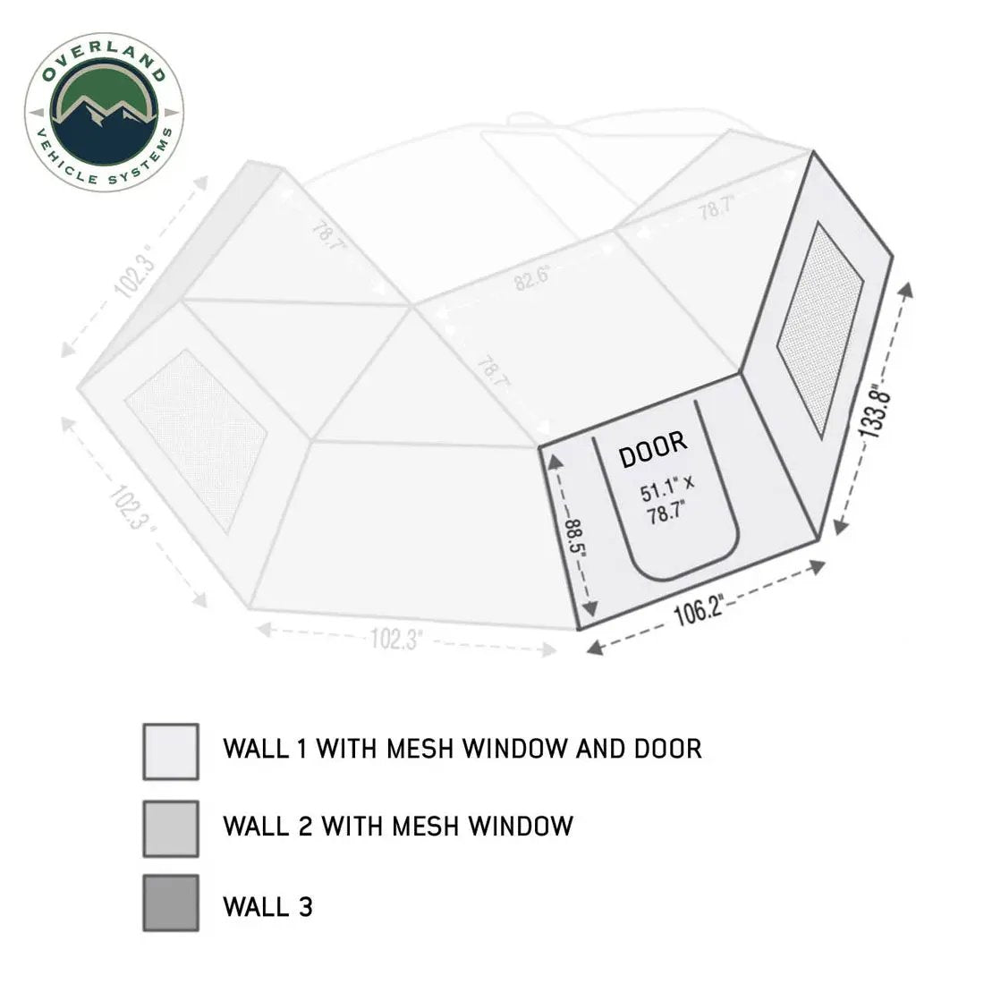 OVS HD Nomadic 270 - Awning Wall 1 W/Door & Window, Passenger Side, Grey Body, Green Trim W/Storage Bag by OVS