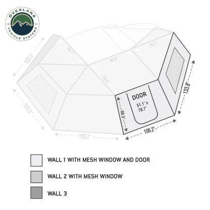 OVS HD Nomadic 270 - Awning Wall 1 W/Door & Window, Passenger Side, Grey Body, Green Trim W/Storage Bag by OVS