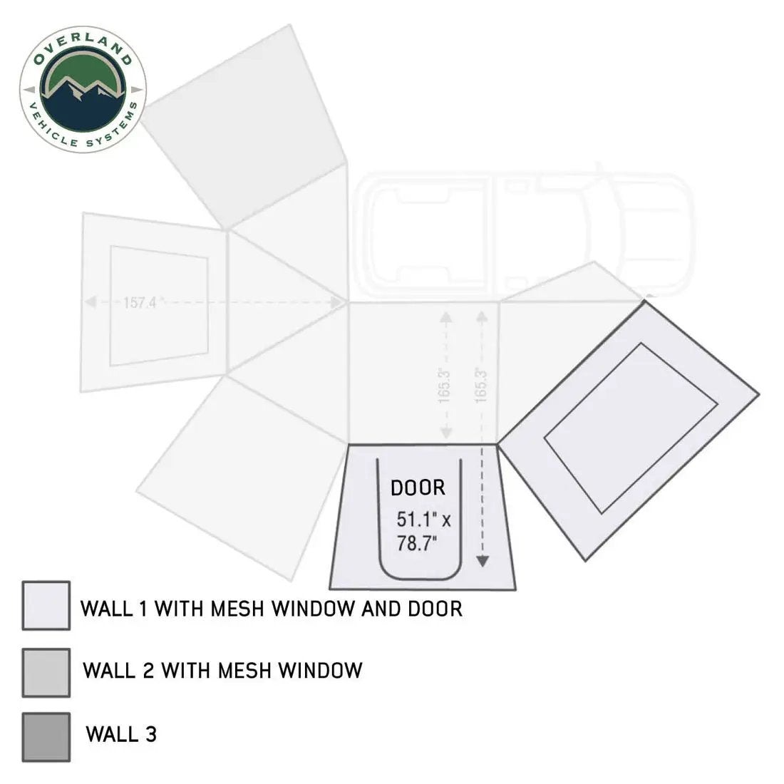 OVS HD Nomadic 270 - Awning Wall 1 W/Door & Window, Passenger Side, Grey Body, Green Trim W/Storage Bag by OVS