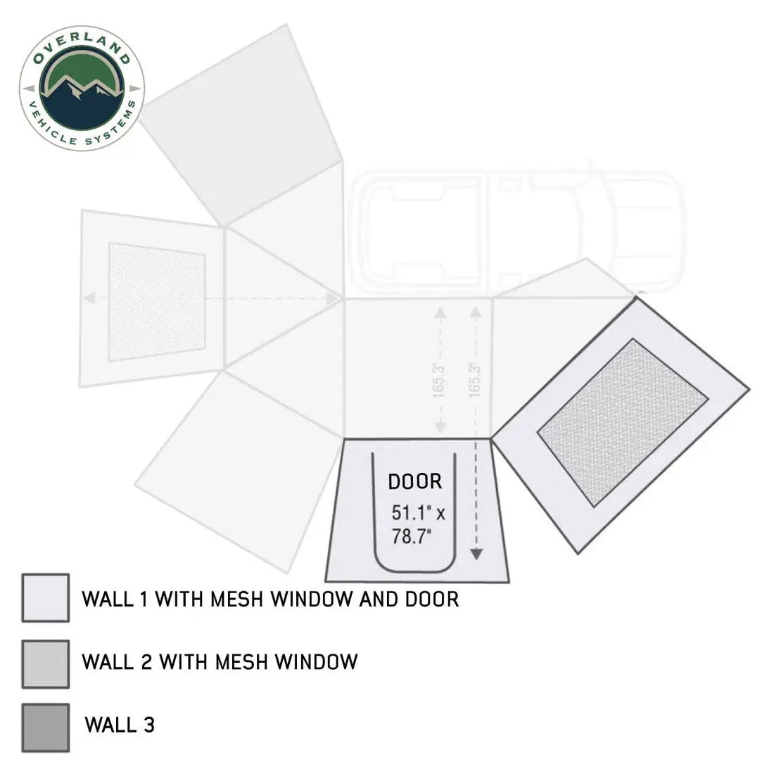 OVS HD Nomadic 270 - Awning Wall 1 W/Door & Window, Passenger Side, Grey Body, Green Trim W/Storage Bag by OVS