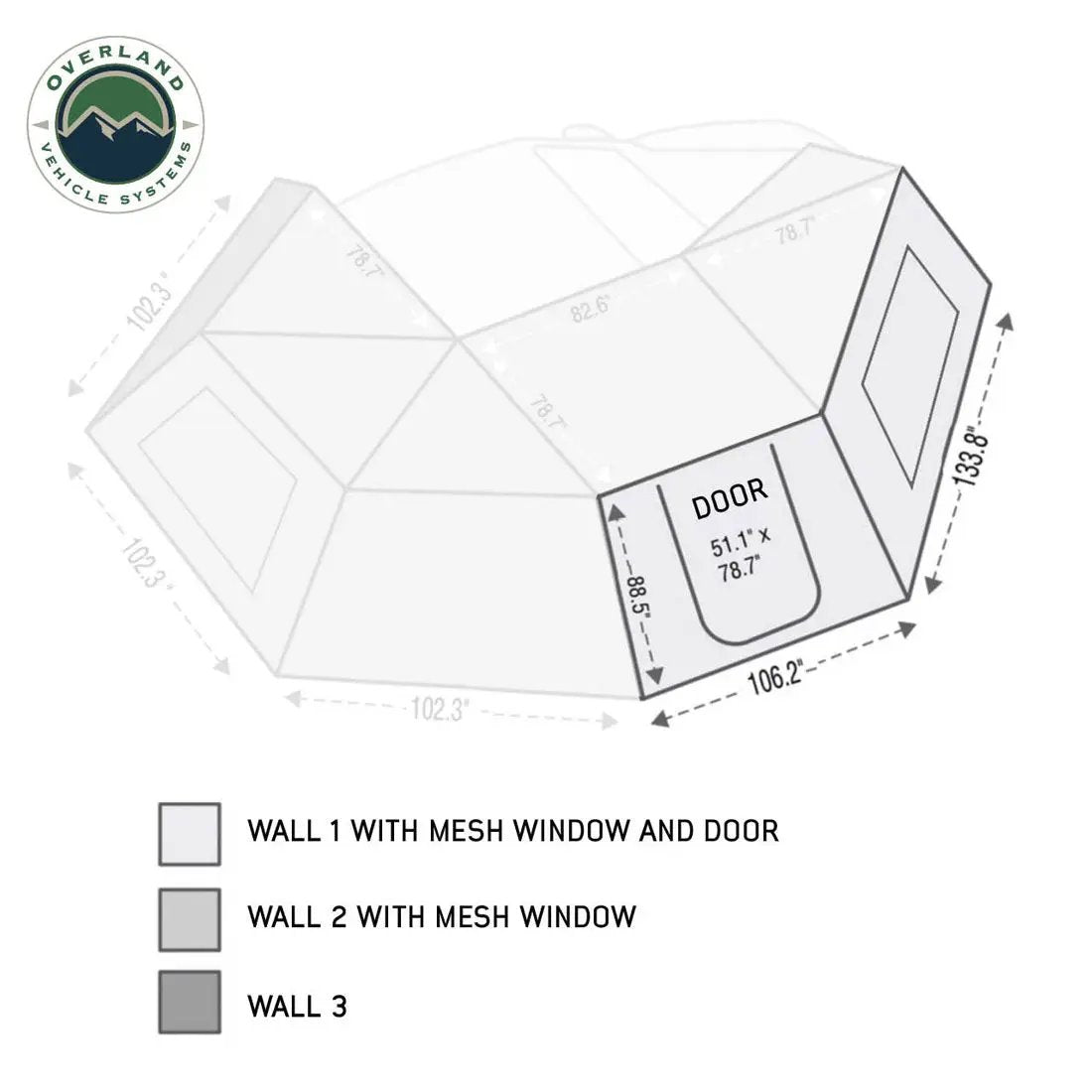 OVS HD Nomadic 270 - Awning Wall 1 W/Door & Window, Passenger Side, Grey Body, Green Trim W/Storage Bag by OVS