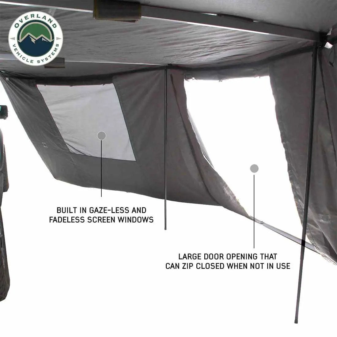 OVS HD Nomadic 270 - Awning Wall 1 W/Door & Window, Passenger Side, Grey Body, Green Trim W/Storage Bag by OVS