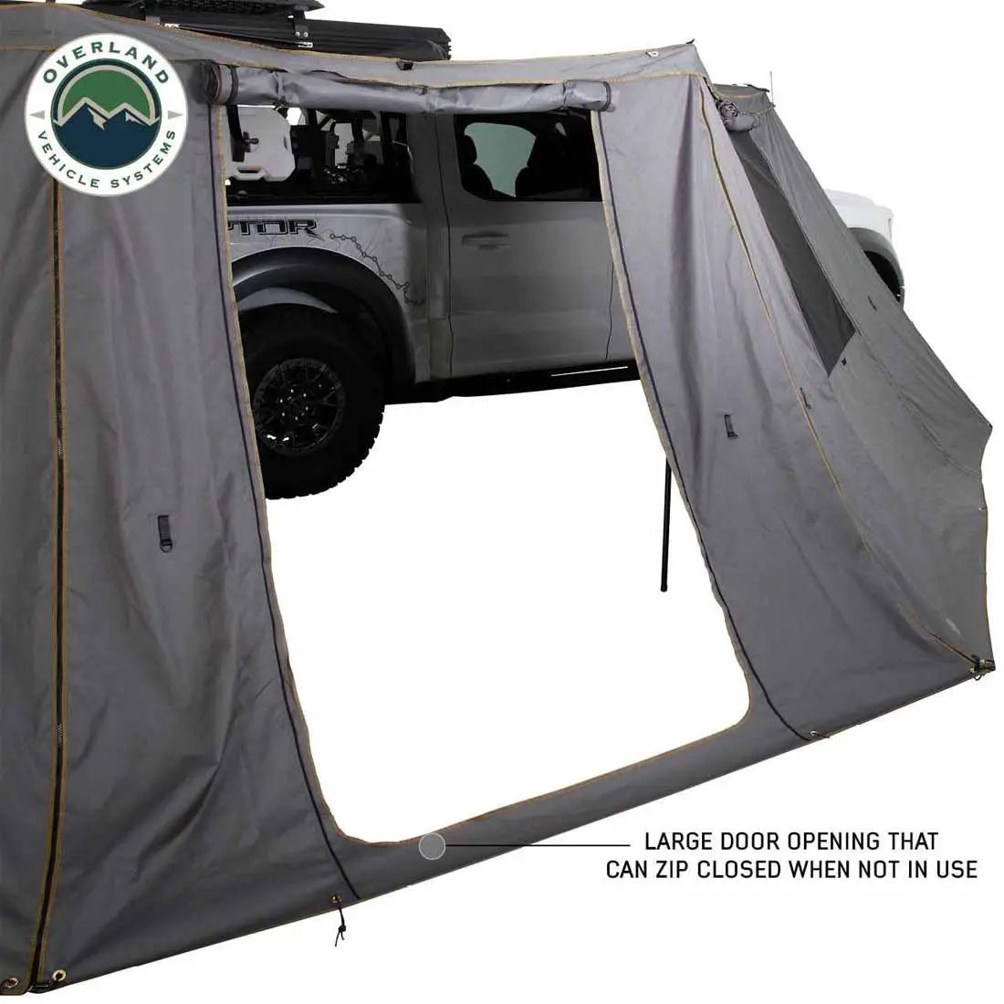OVS HD Nomadic 270 - Awning Wall 1 W/Door & Window, Passenger Side, Grey Body, Green Trim W/Storage Bag by OVS