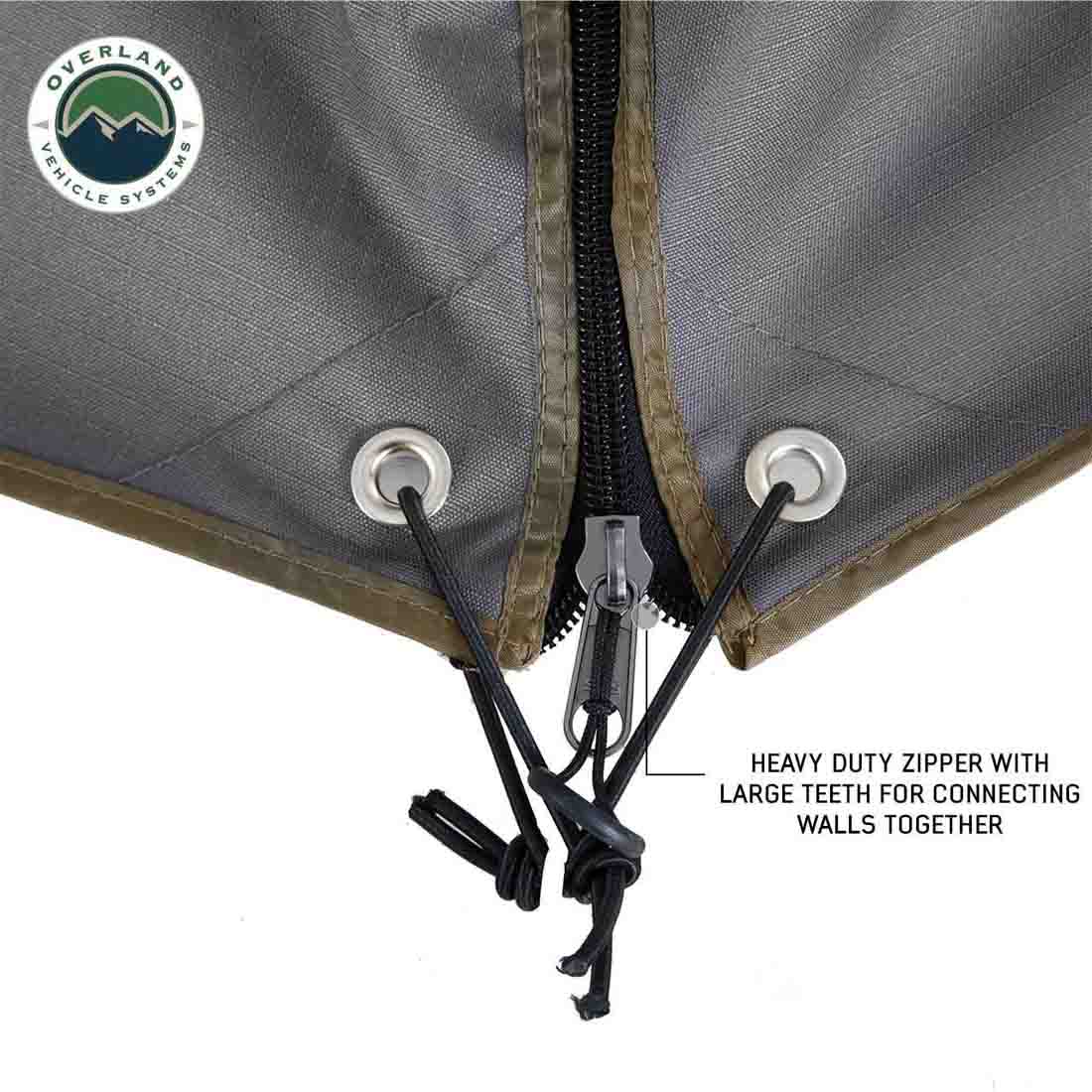 OVS HD Nomadic 270 - Awning Wall 1 W/Door & Window, Passenger Side, Grey Body, Green Trim W/Storage Bag by OVS