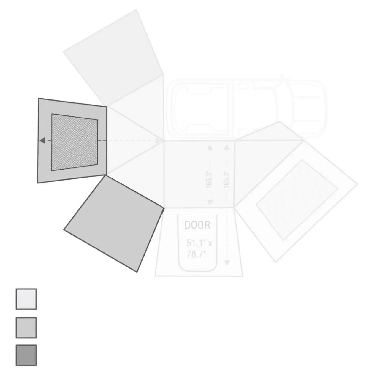 OVS HD Nomadic 270 - Awning Wall 2 W/Window, Passenger Side, Grey Body, Green Trim W/Storage Bag by OVS