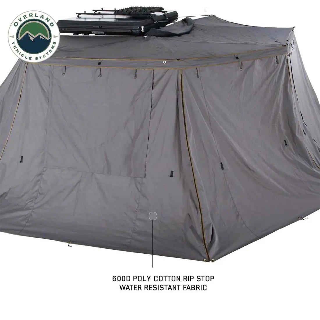 OVS HD Nomadic 270 - Awning Wall 2 W/Window, Passenger Side, Grey Body, Green Trim W/Storage Bag by OVS