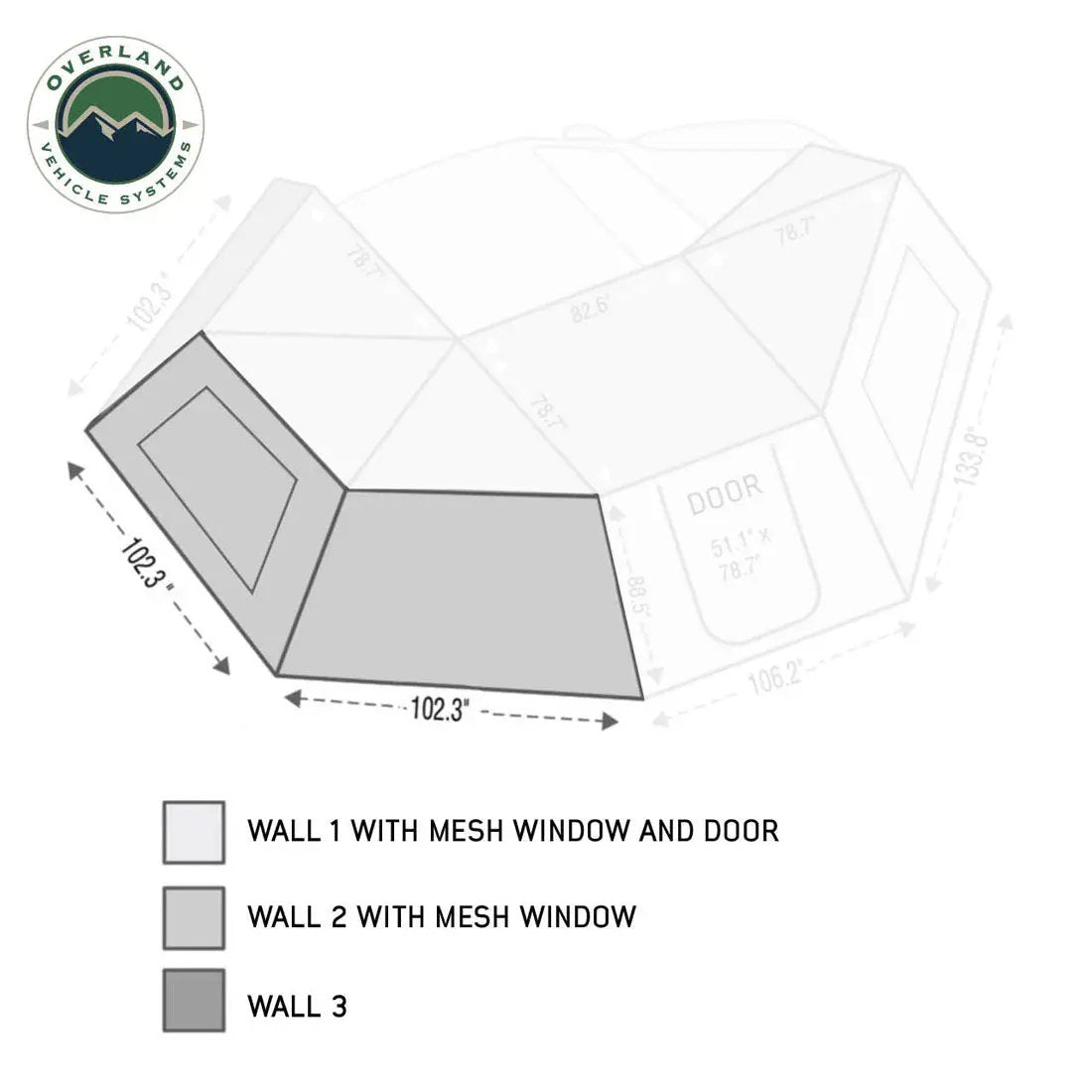 OVS HD Nomadic 270 - Awning Wall 2 W/Window, Passenger Side, Grey Body, Green Trim W/Storage Bag by OVS