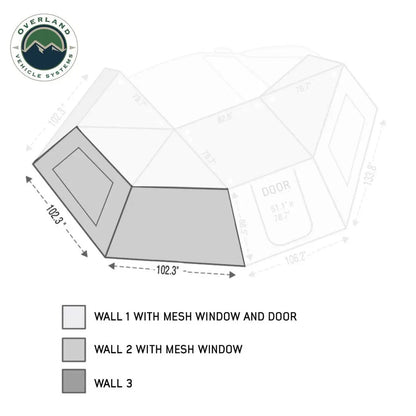 OVS HD Nomadic 270 - Awning Wall 2 W/Window, Passenger Side, Grey Body, Green Trim W/Storage Bag by OVS