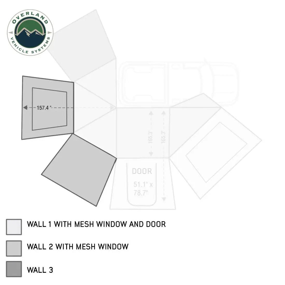 OVS HD Nomadic 270 - Awning Wall 2 W/Window, Passenger Side, Grey Body, Green Trim W/Storage Bag by OVS