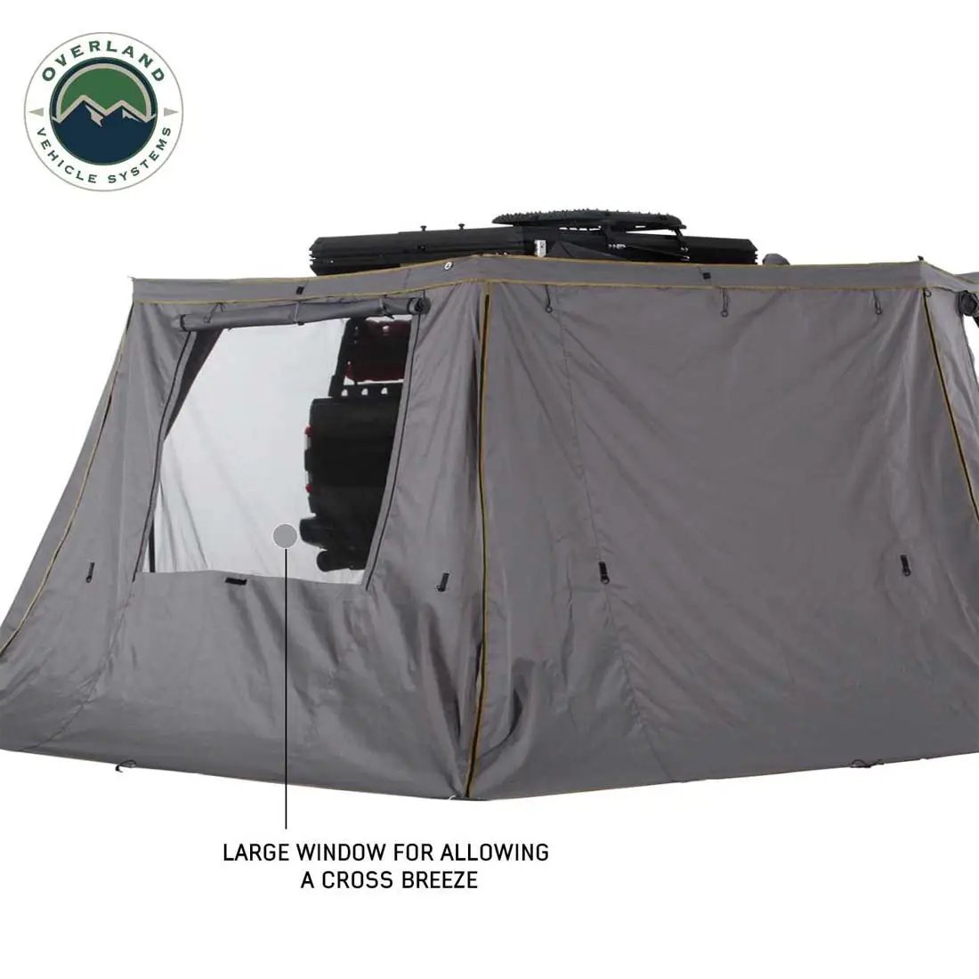 OVS HD Nomadic 270 - Awning Wall 2 W/Window, Passenger Side, Grey Body, Green Trim W/Storage Bag by OVS