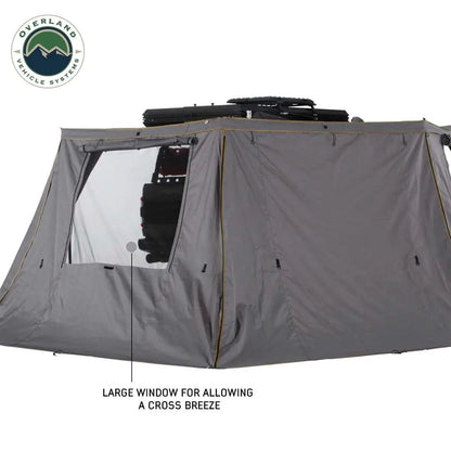 OVS HD Nomadic 270 - Awning Wall 2 W/Window, Passenger Side, Grey Body, Green Trim W/Storage Bag by OVS