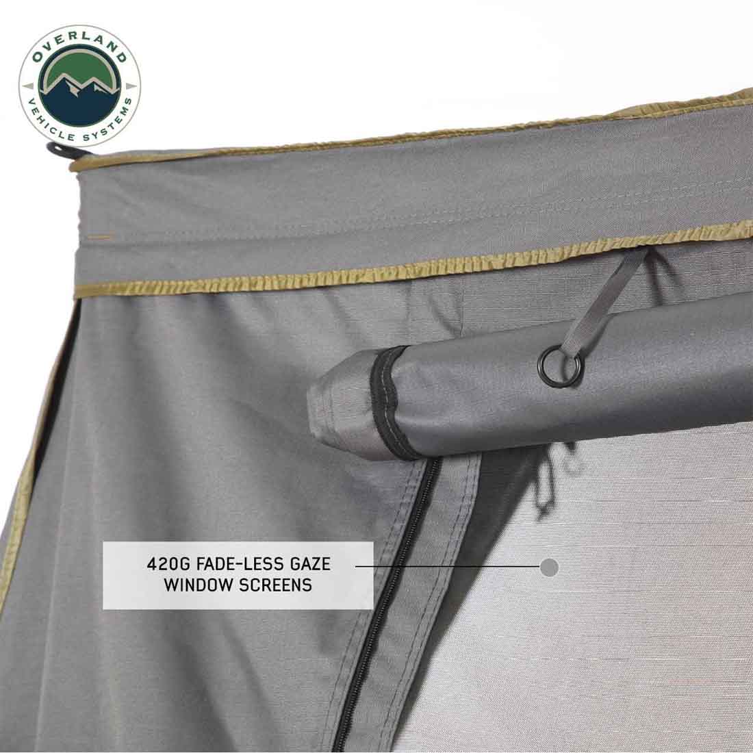 OVS HD Nomadic 270 - Awning Wall 2 W/Window, Passenger Side, Grey Body, Green Trim W/Storage Bag by OVS