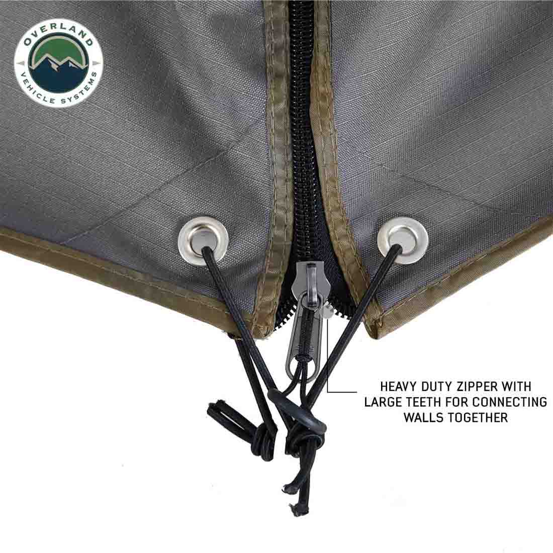 OVS HD Nomadic 270 - Awning Wall 2 W/Window, Passenger Side, Grey Body, Green Trim W/Storage Bag by OVS