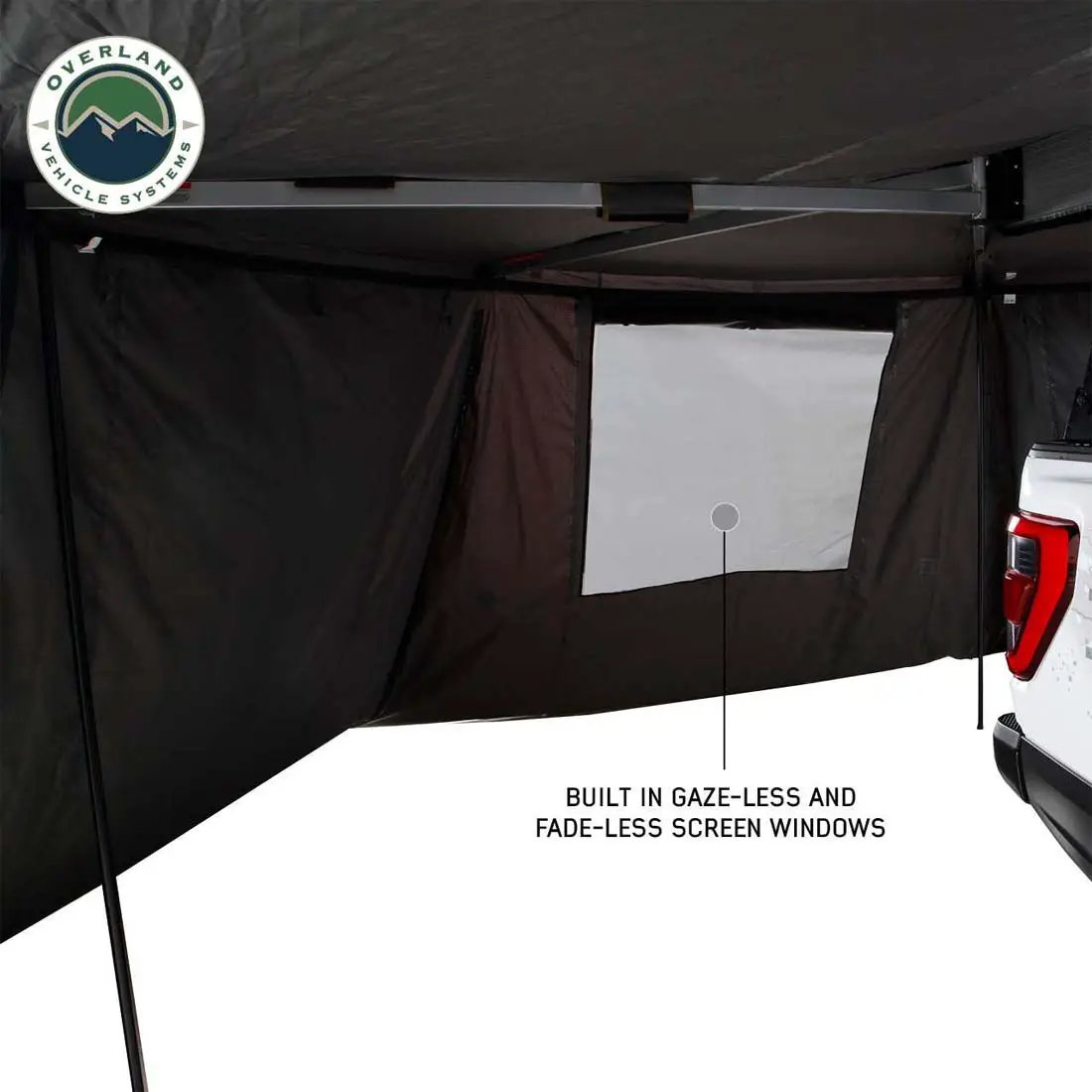OVS HD Nomadic 270 - Awning Wall 2 W/Window, Passenger Side, Grey Body, Green Trim W/Storage Bag by OVS