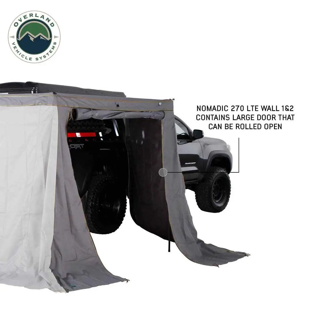 OVS HD Nomadic 270 LTE - Awning Wall 1, Passenger Side, Grey Body, Green Trim W/Storage Bag by OVS
