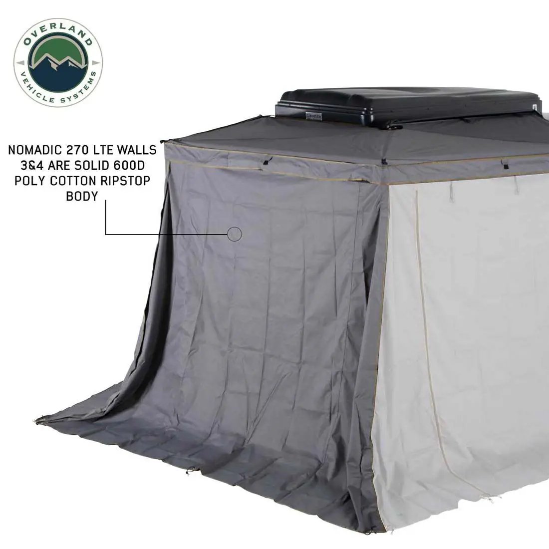 OVS HD Nomadic 270 LTE - Awning Wall 2, Passenger Side, Grey Body, Green Trim W/Storage Bag by OVS