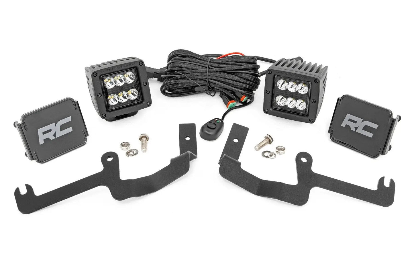 Rough Country LED Light Kit | Ditch Mount | 2" Black Pair | Spot | Chevy Silverado 1500 (19-26) by Rough Country